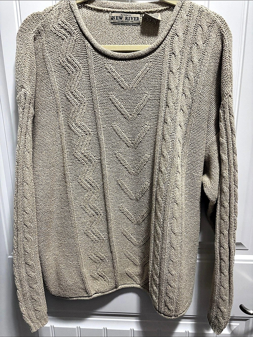 New River Women’s Large Cotton Blend Cable Knit Sweater Beige